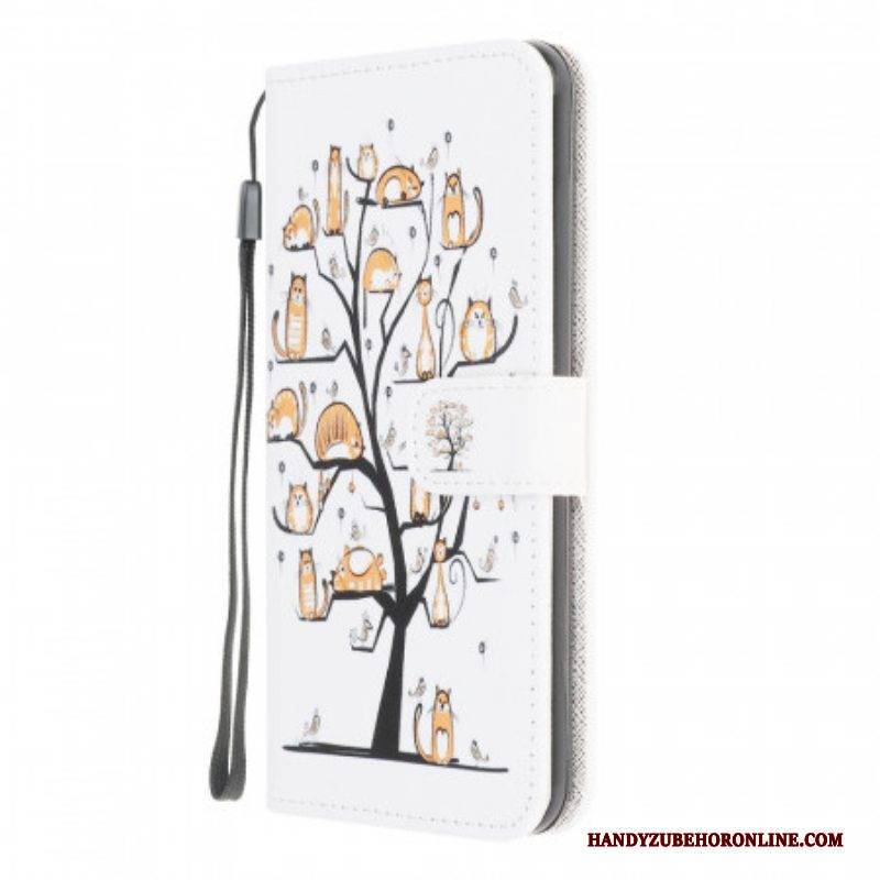Flip Case Für Samsung Galaxy M32 Mit Kordel Funky Cats Mit Riemen