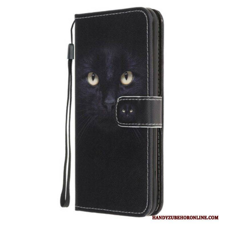 Flip Case Für Samsung Galaxy Note 20 Mit Kordel Riemchenförmige Schwarze Katzenaugen