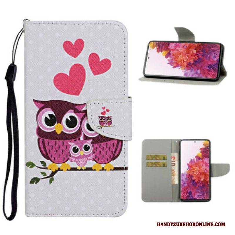 Flip Case Für Samsung Galaxy S20 FE Eulenfamilie Mit Schlüsselband