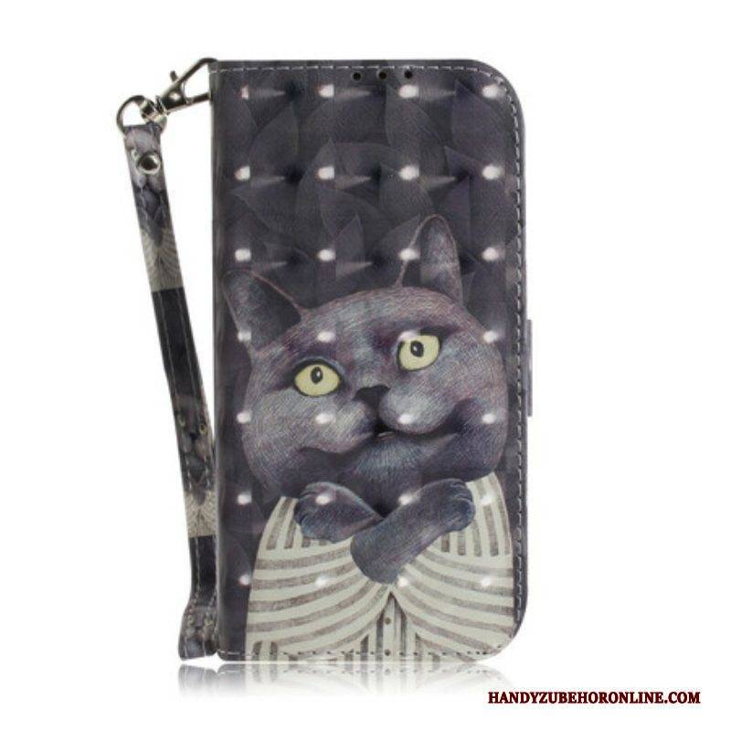 Flip Case Für Samsung Galaxy S20 FE Mit Kordel Graue Katze Mit Riemen