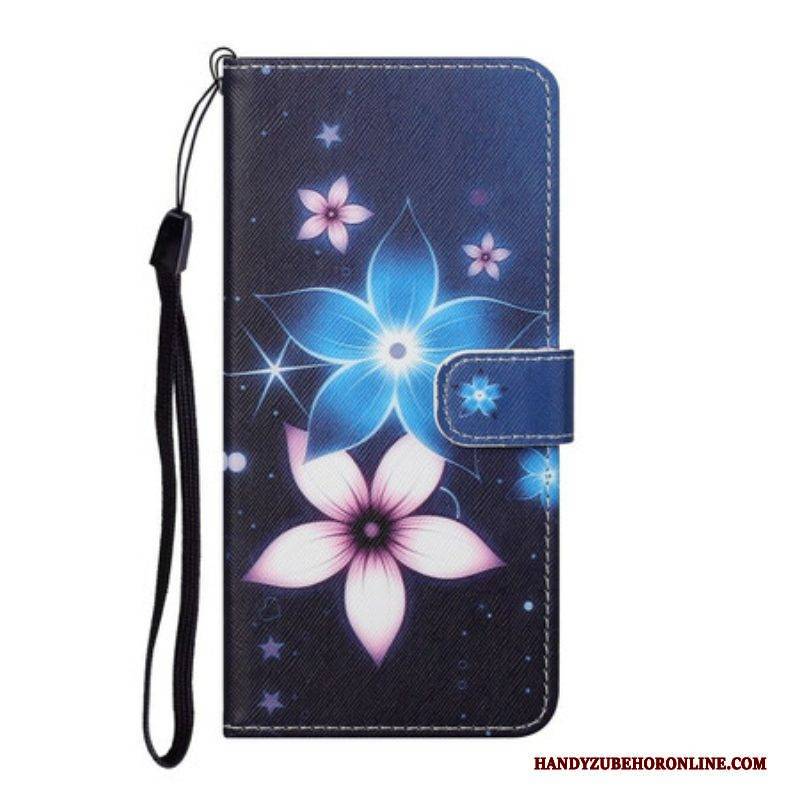 Flip Case Für Samsung Galaxy S21 5G Mit Kordel Mondriemenblumen