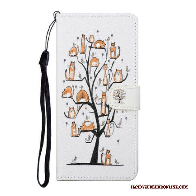 Flip Case Für Samsung Galaxy S21 FE Mit Kordel Funky Cats Mit Riemen