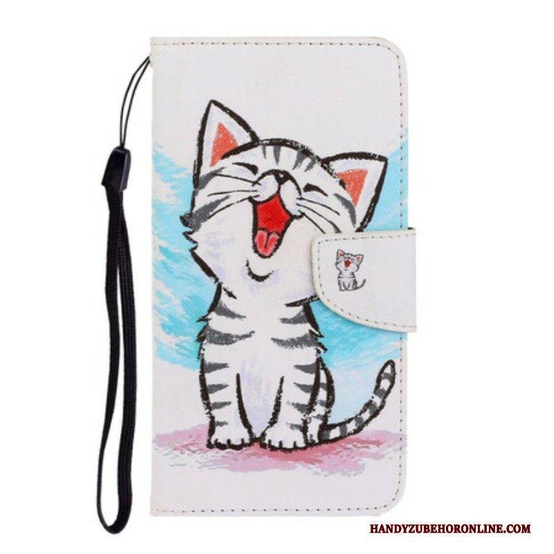 Flip Case Für Samsung Galaxy S21 FE Mit Kordel Riemchenfarbenes Kätzchen