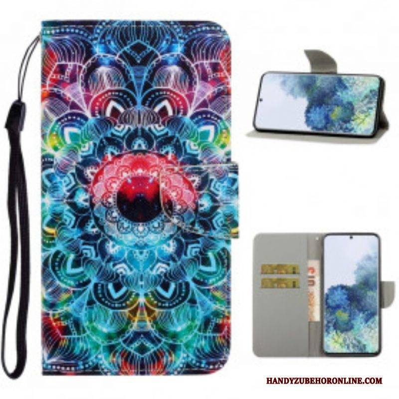 Flip Case Für Samsung Galaxy S21 Ultra 5G Mit Kordel Auffälliges Riemchen-mandala