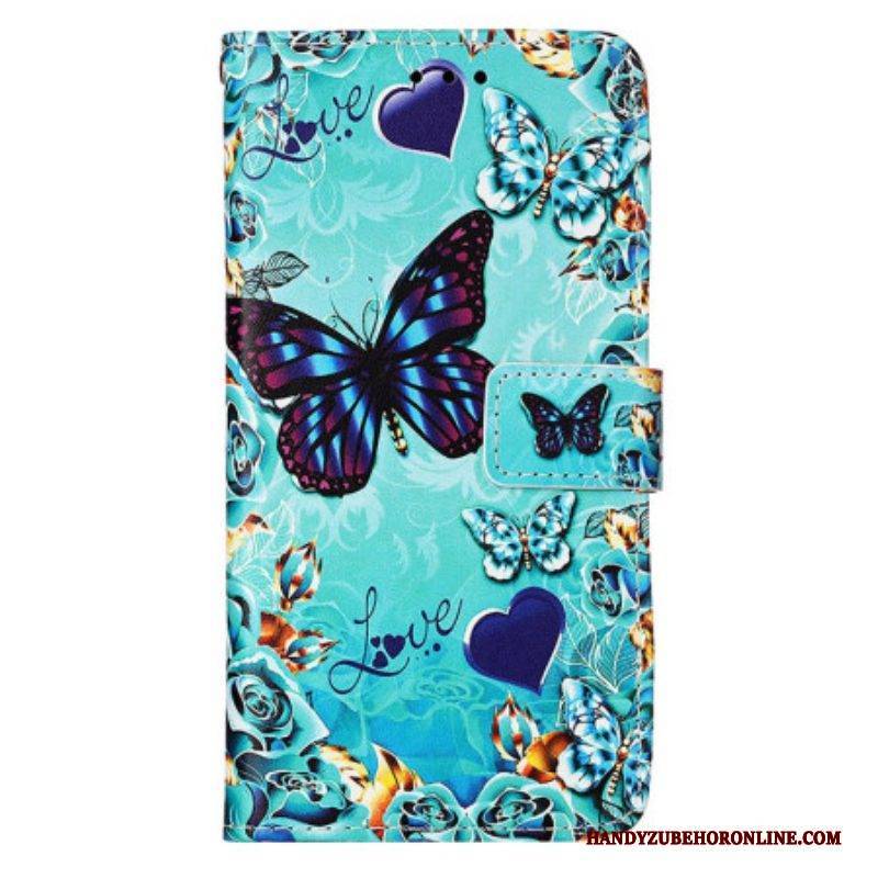 Flip Case Für Samsung Galaxy S23 Ultra 5G Mit Kordel Tanga-schmetterlinge