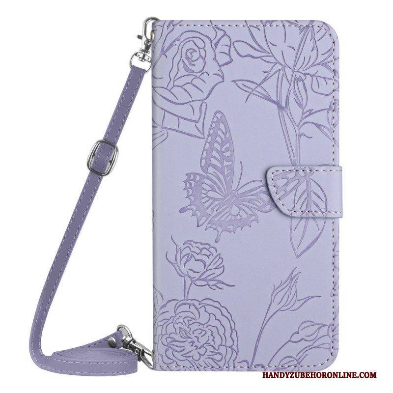Flip Case Für Sony Xperia 1 IV Schmetterlinge Und Schultergurt