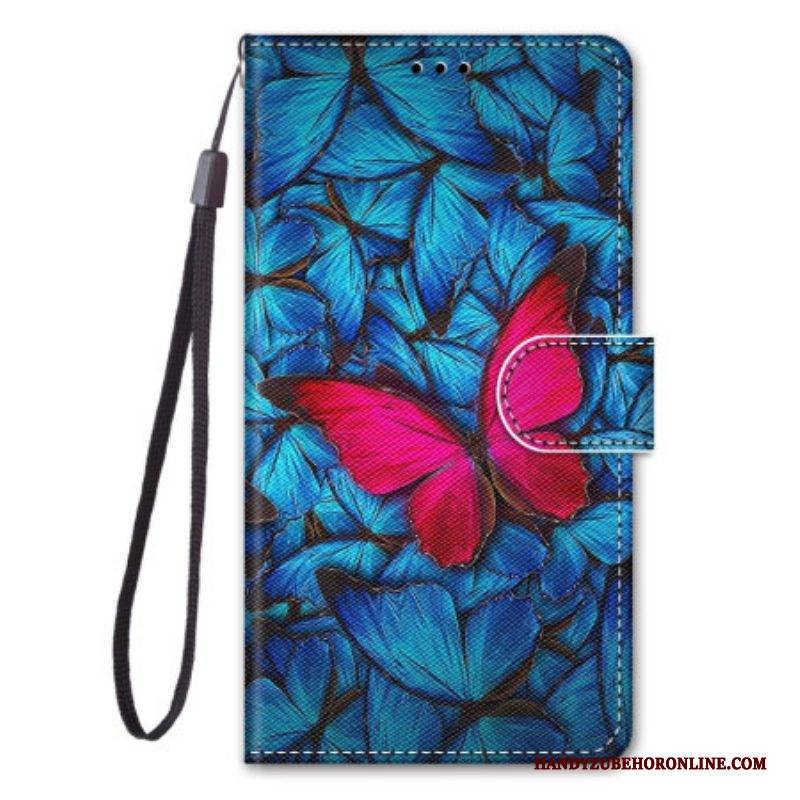 Flip Case Für Sony Xperia 10 IV Roter Schmetterling. Blauer Hintergrund
