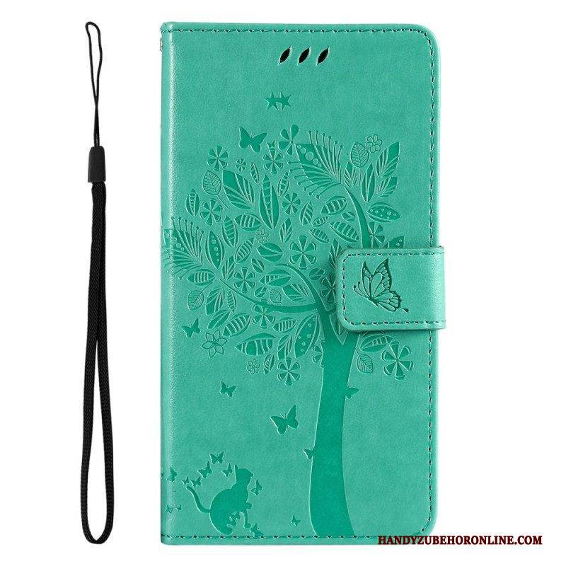 Flip Case Für Vivo Y16 Mit Kordel Baum Und Riemchenkatze
