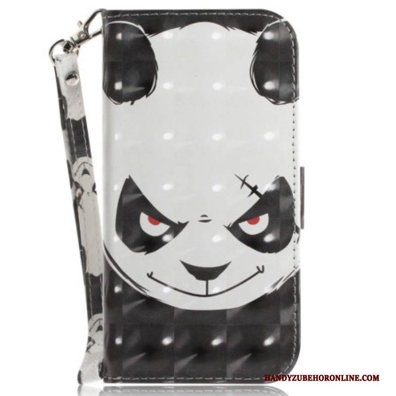 Flip Case Für Xiaomi 12 / 12X Mit Kordel Wütender Panda Mit Schlüsselband