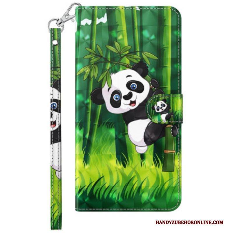 Flip Case Für Xiaomi 12 Lite Mit Kordel Bambuspanda Mit Schlüsselband