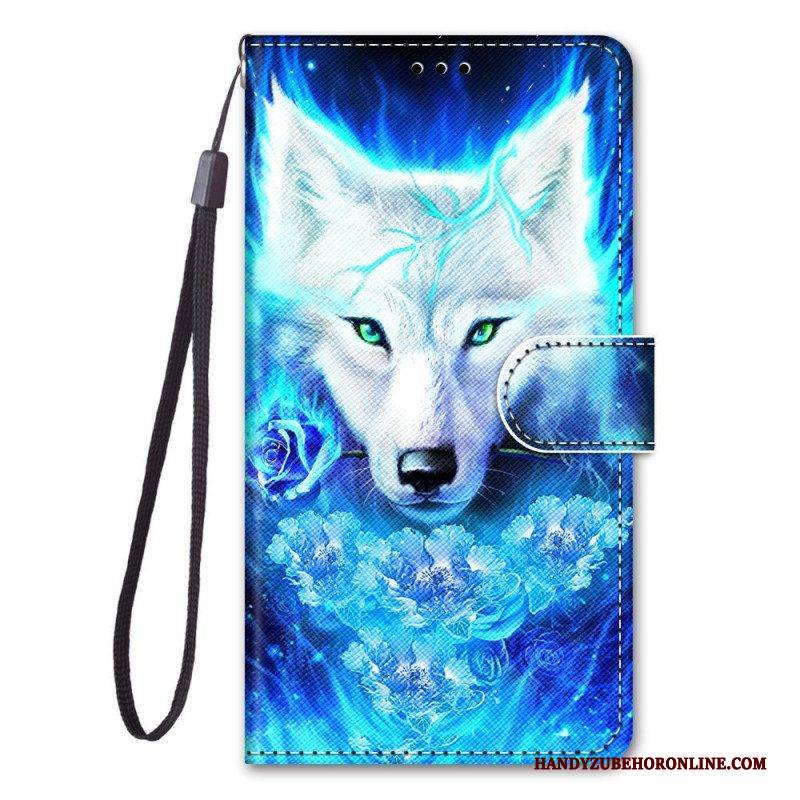 Flip Case Für Xiaomi Redmi Note 11 Pro Plus 5G Mit Kordel Schlüsselband Wolf