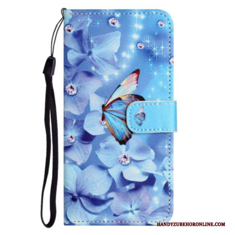 Flip Case Für Xiaomi Redmi Note 12 4G Mit Kordel Blaues Armband