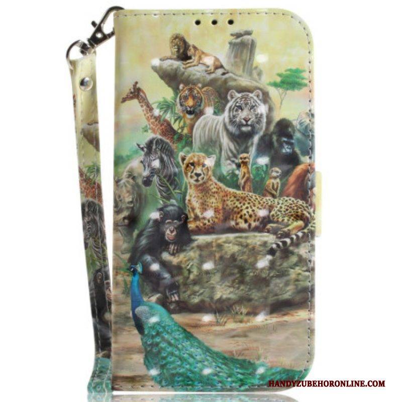Flip Case Für Xiaomi Redmi Note 12 4G Mit Kordel Tanga-safari-tiere