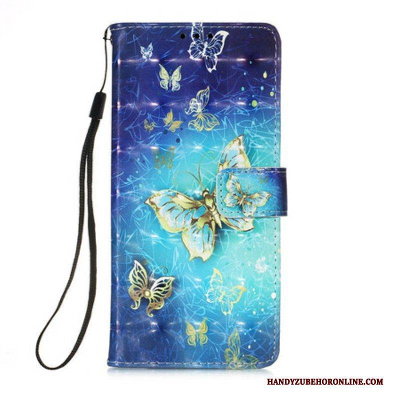 Flip Case Für iPhone 13 Mini Goldenes Schmetterlings-lanyard