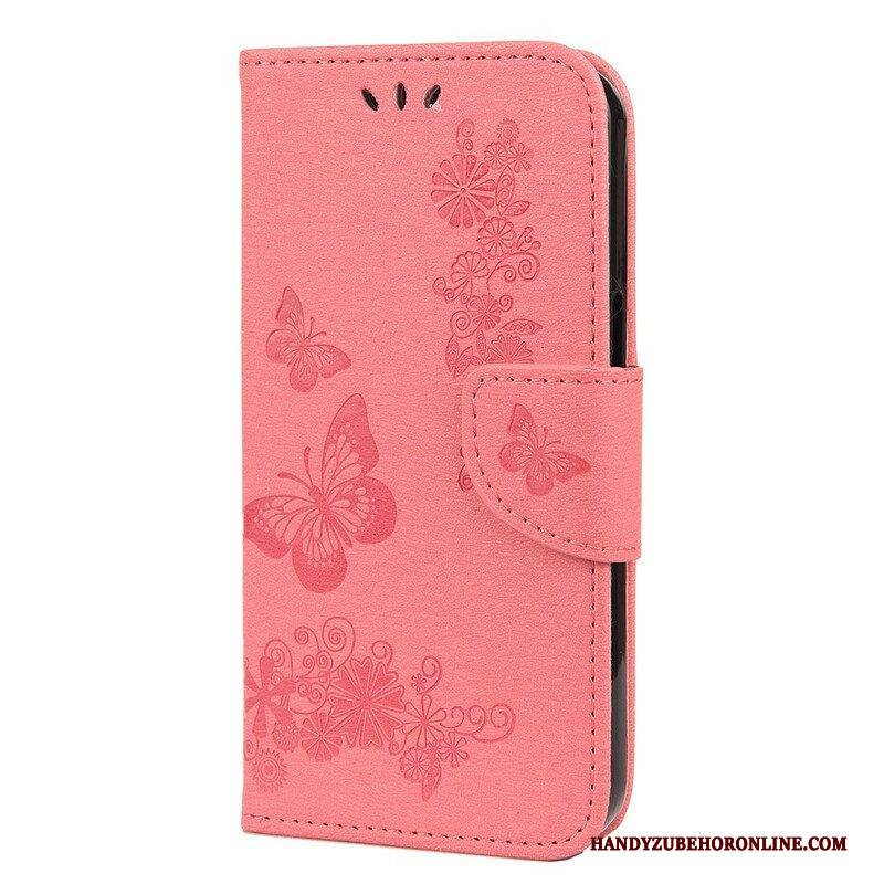 Flip Case Für iPhone 13 Mini Mit Kordel Prächtige Riemenschmetterlinge