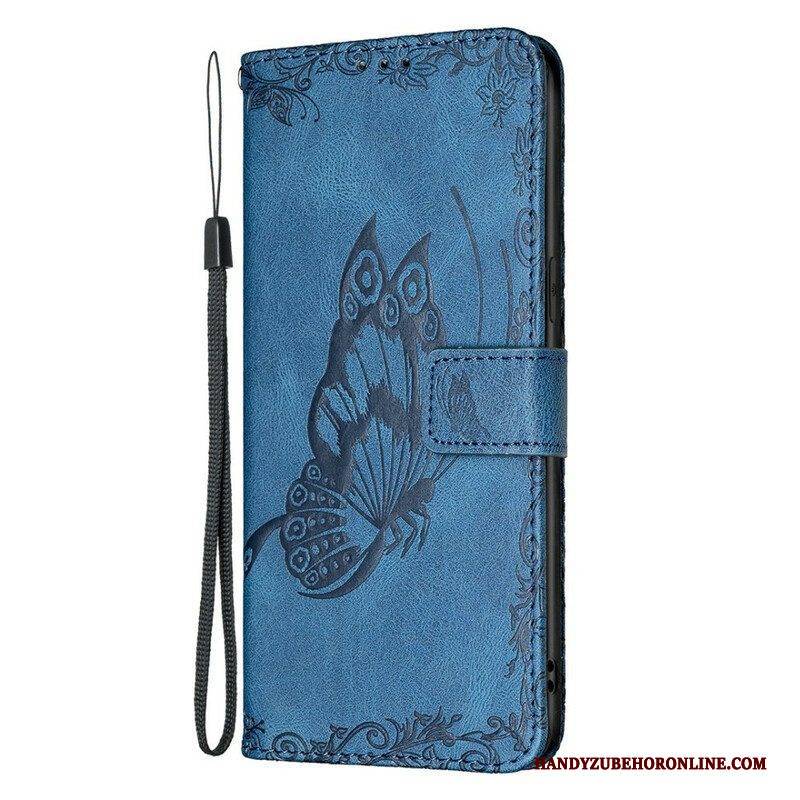 Flip Case Für iPhone 13 Pro Mit Kordel Barocker Riemchenschmetterling