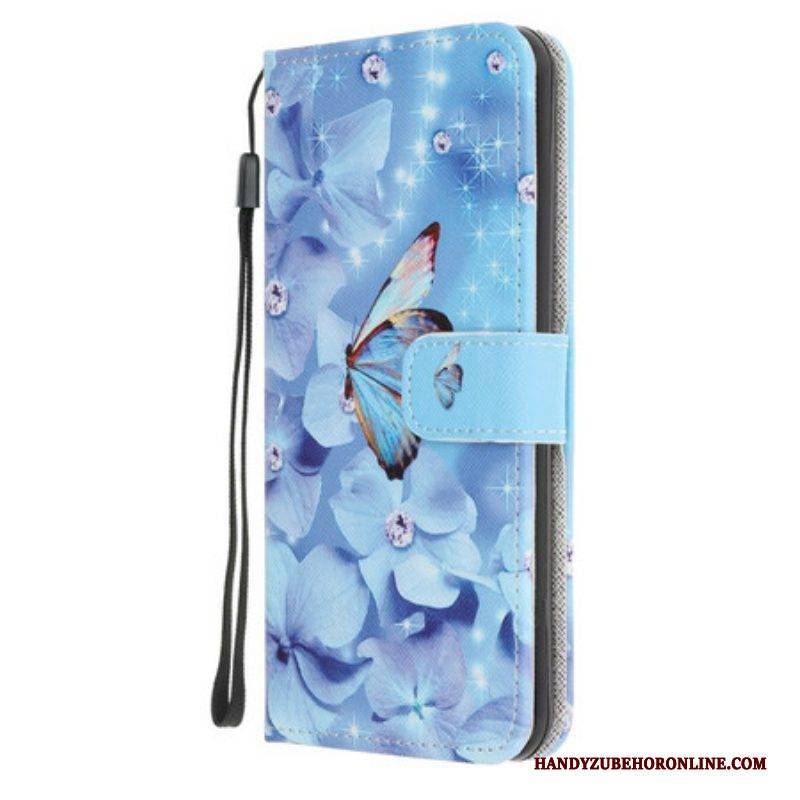 Flip Case Für iPhone 13 Pro Mit Kordel Riemchen-diamant-schmetterlinge