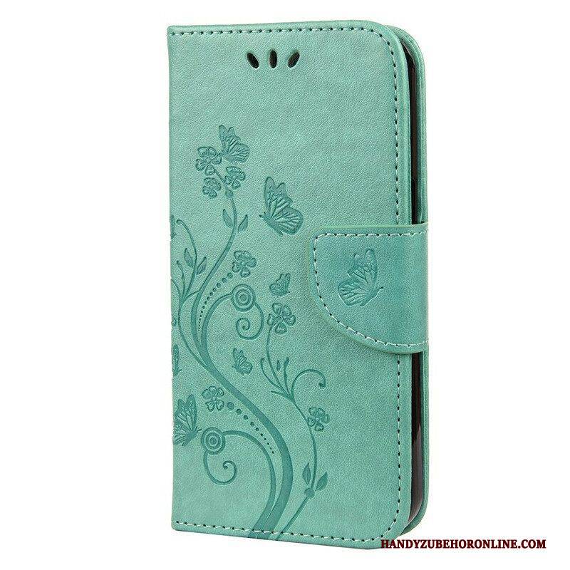 Flip Case Für iPhone 13 Pro Mit Kordel Riemchenblumenmuster