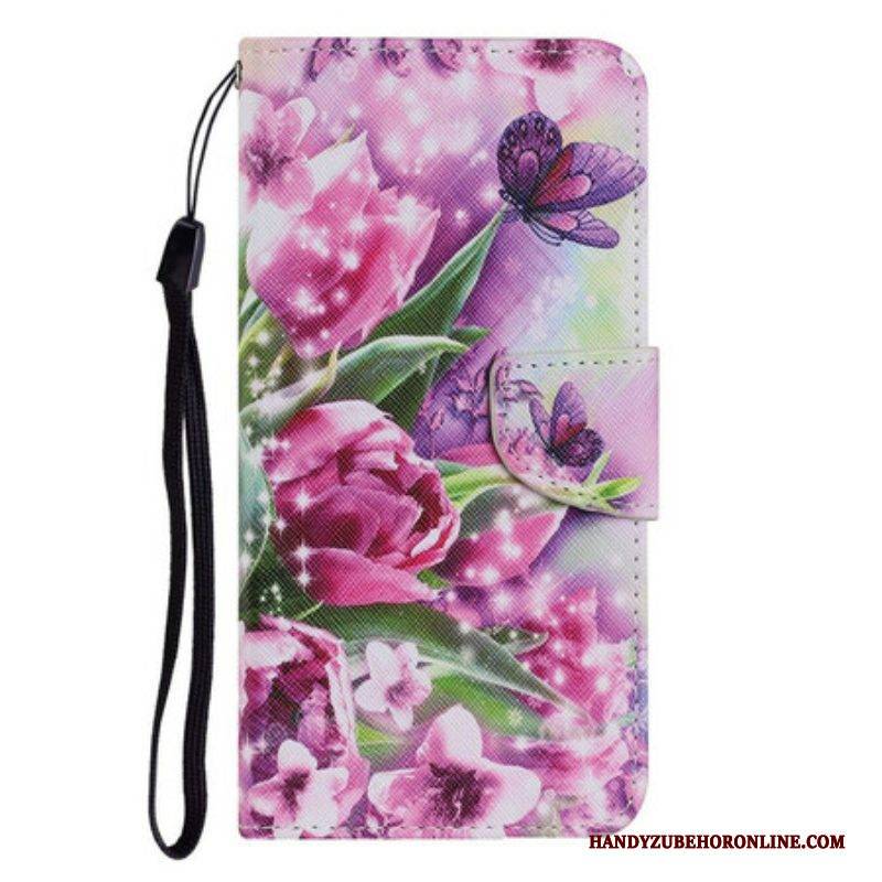 Flip Case Für iPhone 13 Pro Schmetterlinge Und Tulpen
