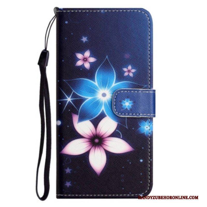 Flip Case Für iPhone 14 Plus Mit Kordel Mondriemenblumen