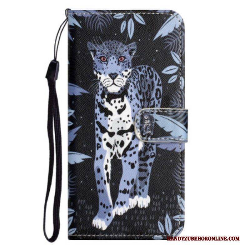 Flip Case Für iPhone 14 Plus Mit Kordel Riemchen-leopard