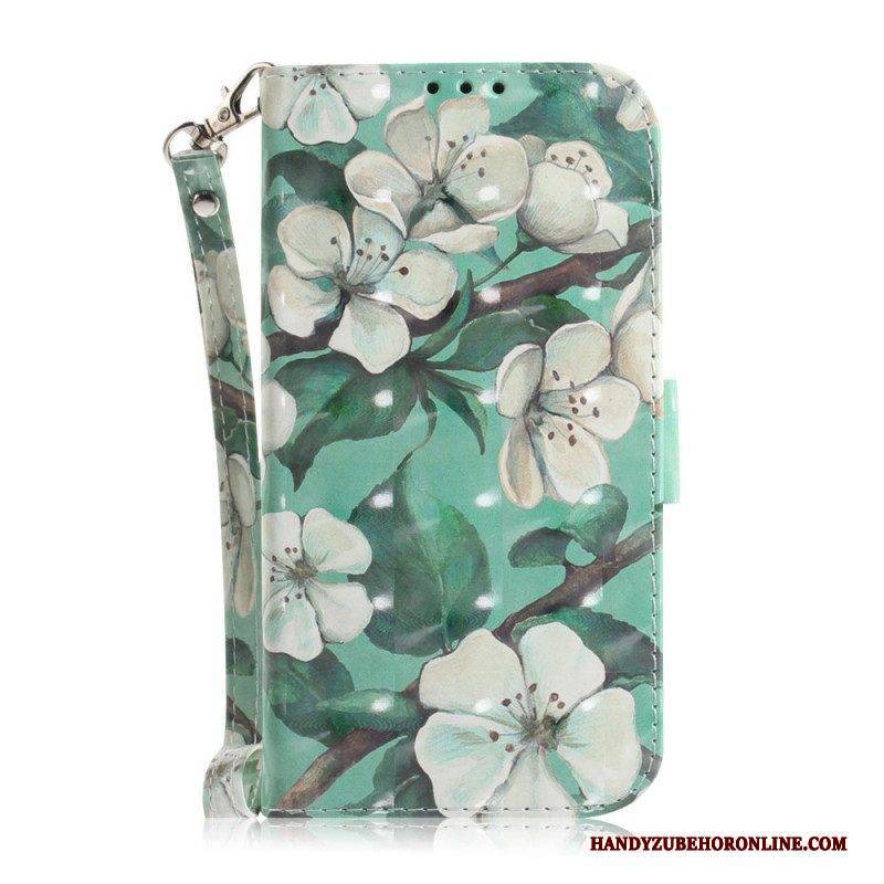 Flip Case Für iPhone 14 Plus Mit Kordel Riemenblumenzweige