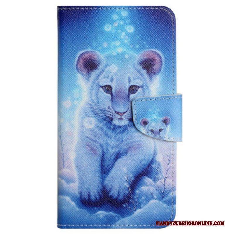 Flip Case Für iPhone 15 Mit Kordel Baby-leopard Mit Riemen