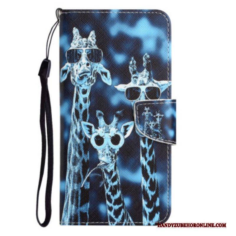 Flip Case Für iPhone 15 Mit Kordel Inkognito-giraffen Mit Riemen