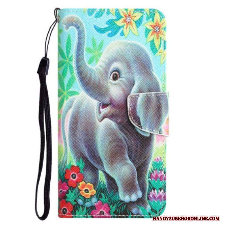 Flip Case Für iPhone 15 Mit Kordel Lanyard Elephant Walk