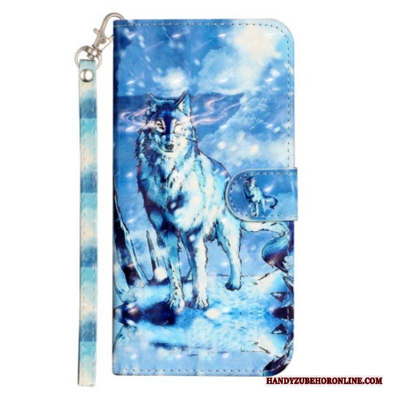 Flip Case Für iPhone 15 Pro Max Mit Kordel 3d-wolf Mit Riemen