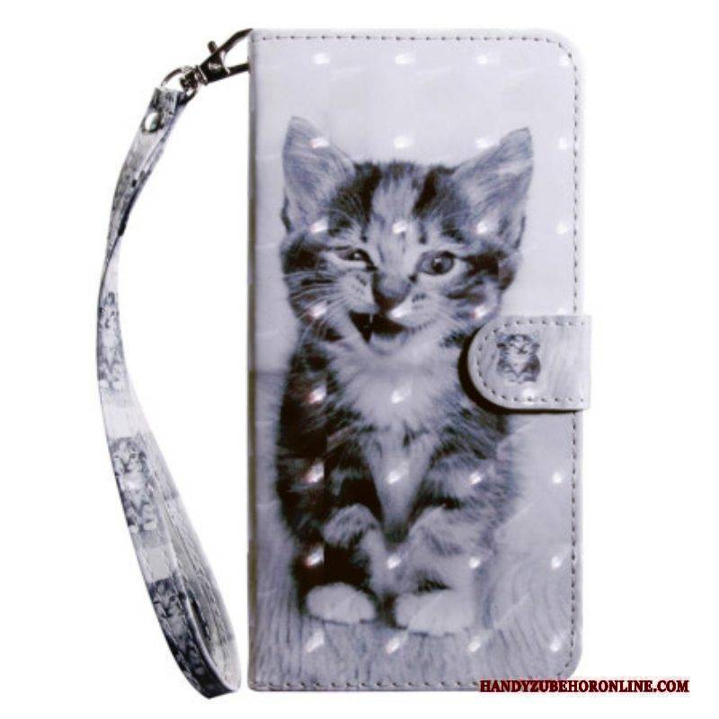 Flip Case Für iPhone 15 Pro Max Mit Kordel Kätzchen Mit Riemen