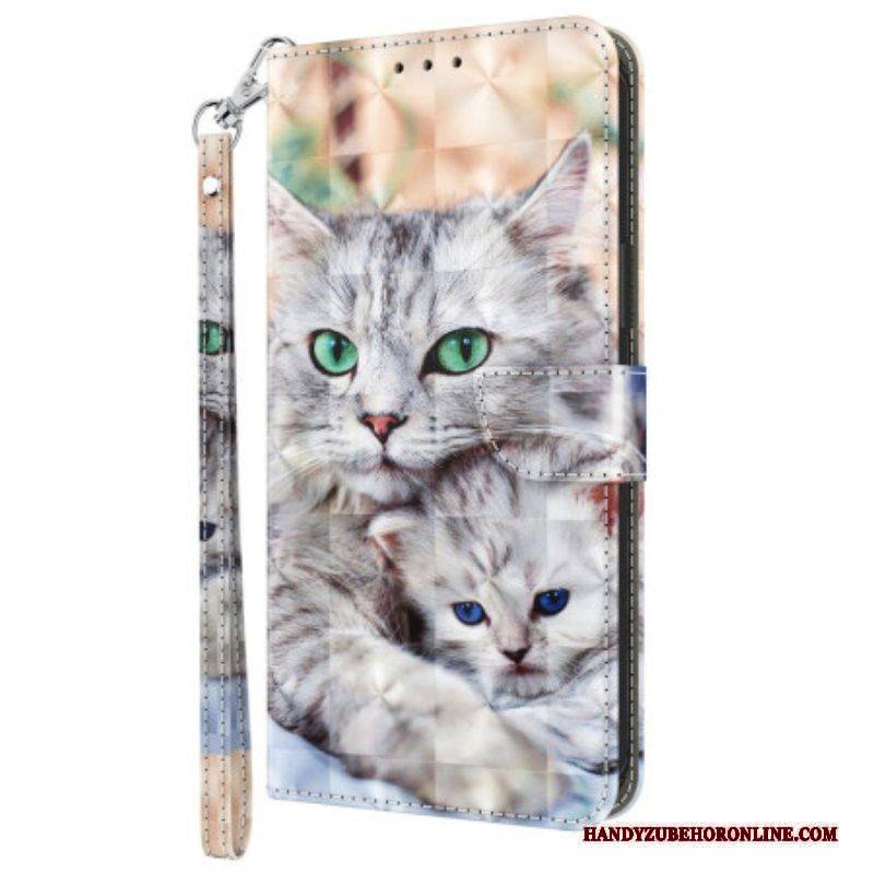 Flip Case Für iPhone 15 Pro Max Mit Kordel Zarte Tanga-katzen