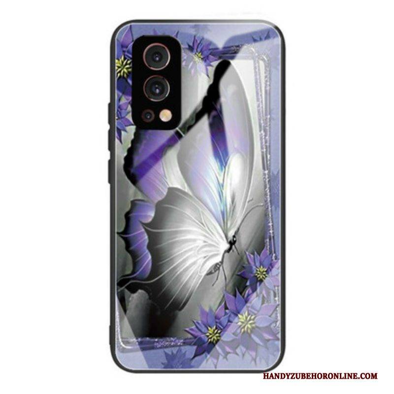 Handyhülle Für OnePlus Nord 2 5G Lila Schmetterlings-hartglas
