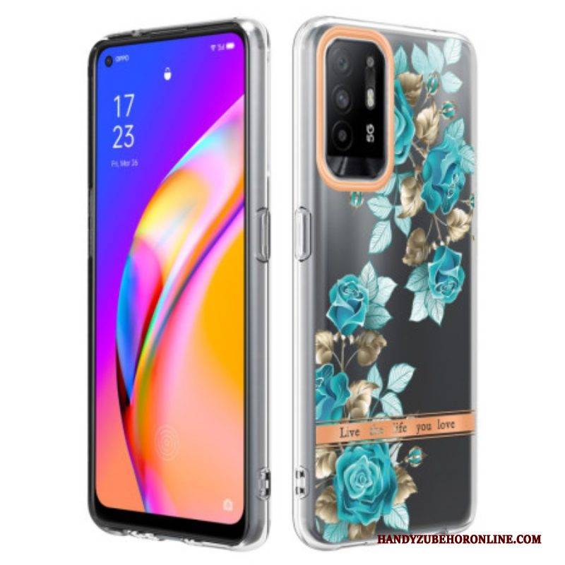 Handyhülle Für Oppo A94 5G Nahtlose Blaue Blumen