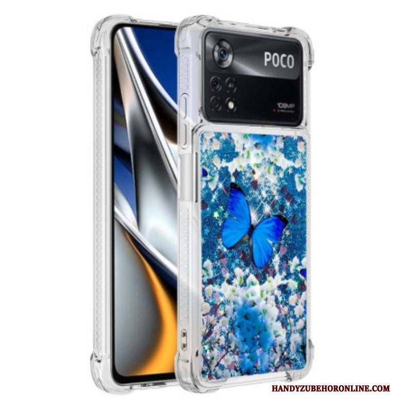 Handyhülle Für Poco X4 Pro 5G Glitzernde Blaue Schmetterlinge