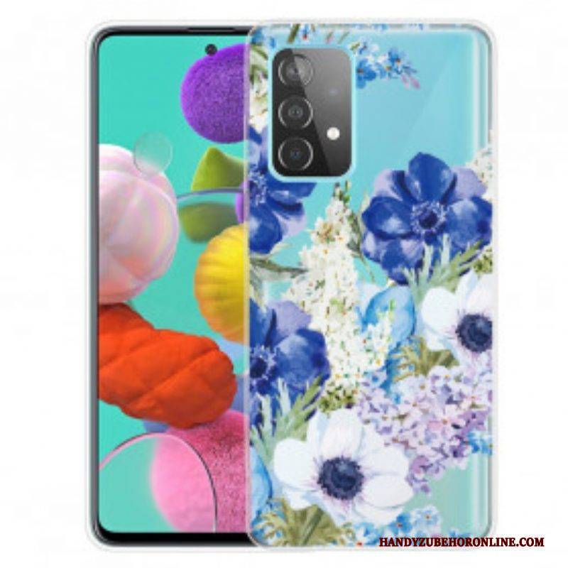 Handyhülle Für Samsung Galaxy A52 4G / A52 5G / A52s 5G Nahtlose Aquarellblaue Blumen