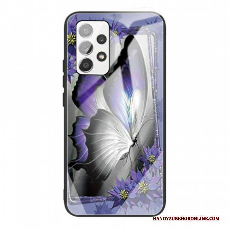 Handyhülle Für Samsung Galaxy A53 5G Lila Schmetterlings-hartglas
