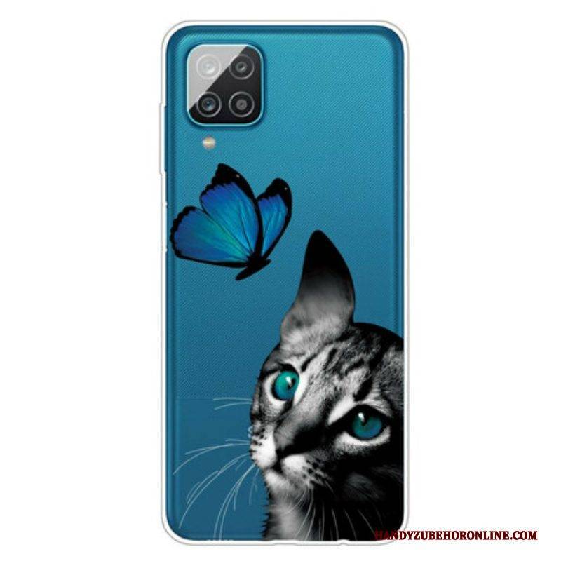 Handyhülle Für Samsung Galaxy M12 / A12 Katze Und Schmetterling