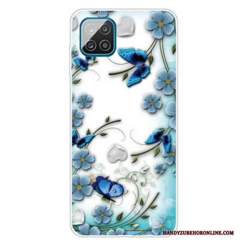 Handyhülle Für Samsung Galaxy M12 / A12 Nahtlose Retro-schmetterlinge Und Blumen