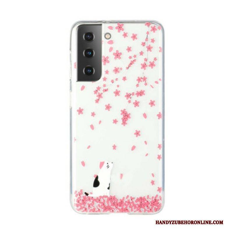 Handyhülle Für Samsung Galaxy S21 Plus 5G Blütenblätter Und Katze
