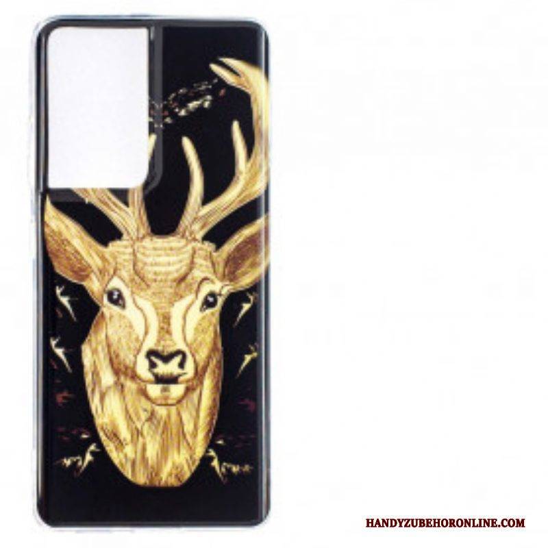 Handyhülle Für Samsung Galaxy S21 Ultra 5G Fluoreszierender Majestätischer Hirsch