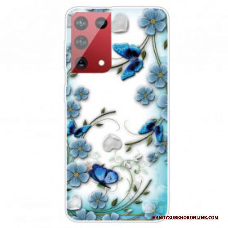 Handyhülle Für Samsung Galaxy S21 Ultra 5G Retro-schmetterlinge Und Blumen