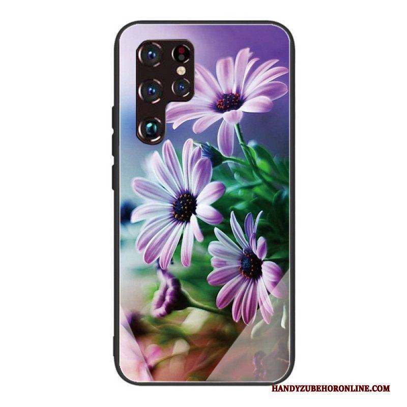 Handyhülle Für Samsung Galaxy S22 Ultra 5G Realistische Blumen Aus Gehärtetem Glas