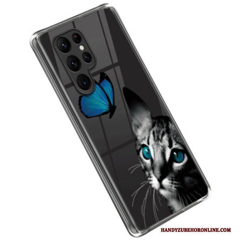 Handyhülle Für Samsung Galaxy S23 Ultra 5G Katze Und Schmetterling