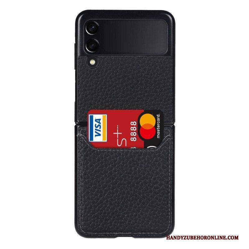 Handyhülle Für Samsung Galaxy Z Flip 3 5G Flip Case Kartenetui Aus Echtem Litschi-leder
