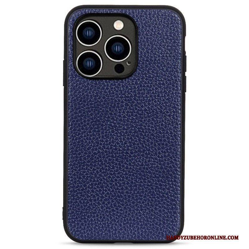 Handyhülle Für iPhone 14 Pro Echtes Litschi-leder