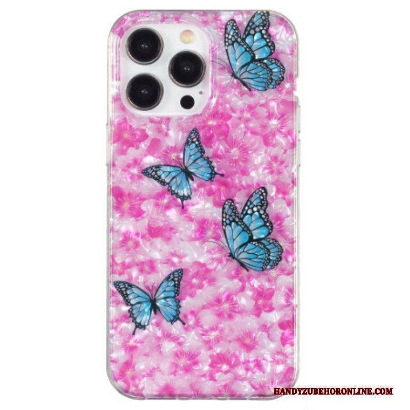 Handyhülle Für iPhone 15 Pro Max Blumen Und Schmetterlinge