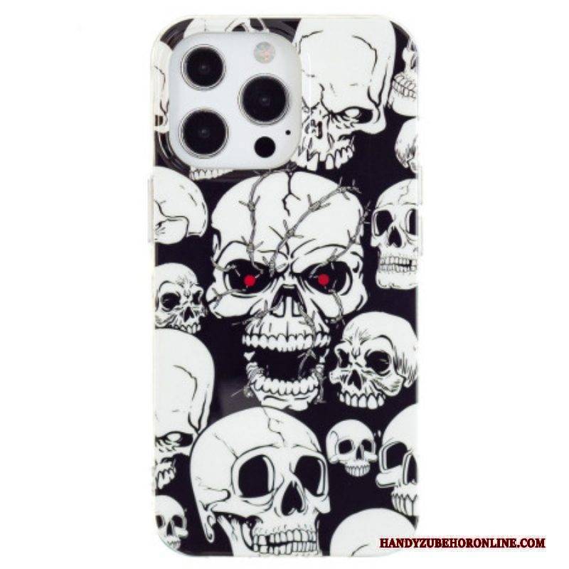 Handyhülle Für iPhone 15 Pro Max Fluoreszierende Totenköpfe