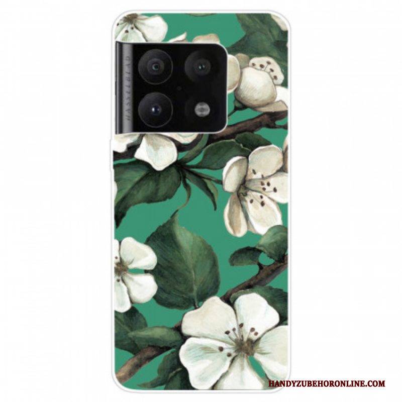 Hülle Für OnePlus 10 Pro 5G Bemalte Weiße Blumen