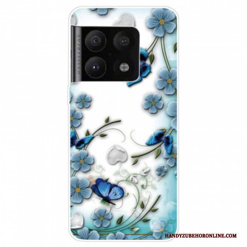 Hülle Für OnePlus 10 Pro 5G Retro-schmetterlinge Und Blumen